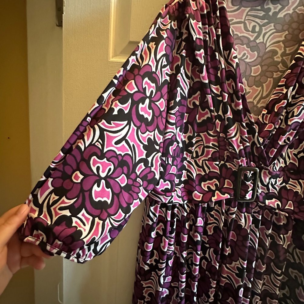 Plus Size Purple Floral Midi Dress 3X Belt Boho Style & Co Work Casual Dress - Picture 8 of 9